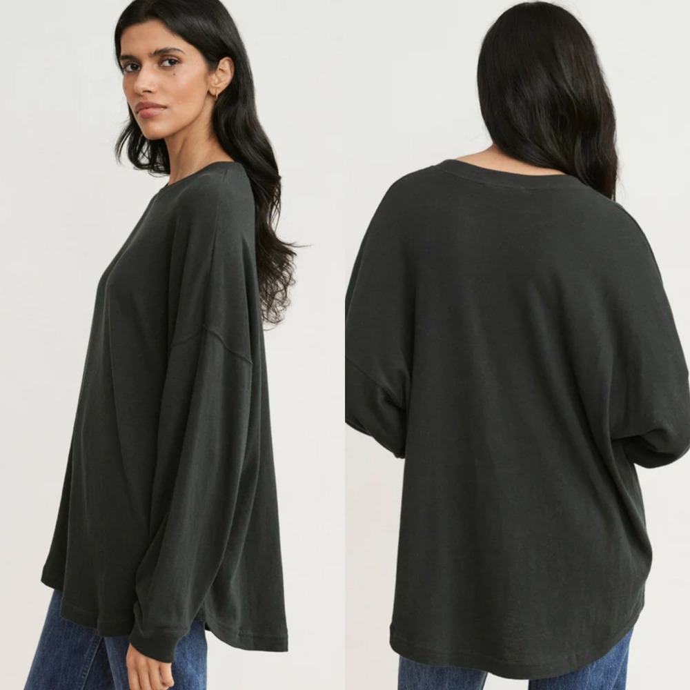Jenni Kayne Sz M Charcoal Black Soft 100% Cotton Boyfriend Long Sleeve Shirt Top - Picture 2 of 9